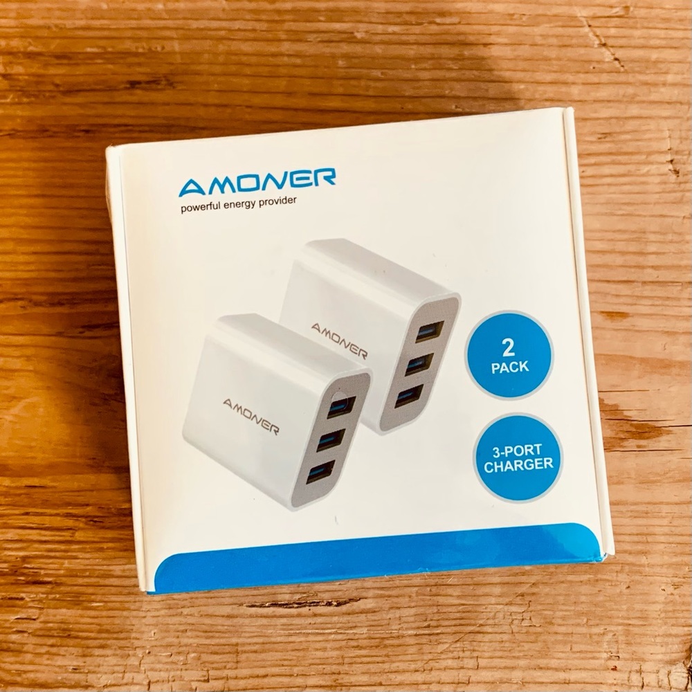 Amoner—2Pack 15W 3-Port Plug Power Adapter USB-C, Wide Compatibility (NEW)